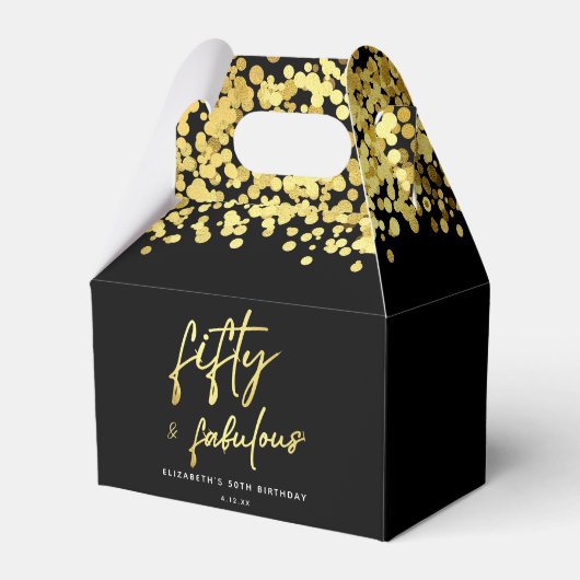 Elegant Zwart Goud Confetti Fifty en Fabulous Bedankdoosjes (Achterkant)