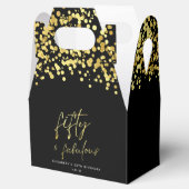 Elegant Zwart Goud Confetti Fifty en Fabulous Bedankdoosjes (Geopend)