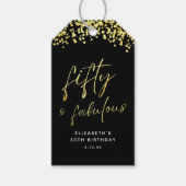 Elegant Zwart Goud Confetti Fifty en Fabulous Cadeaulabel (Voorkant)