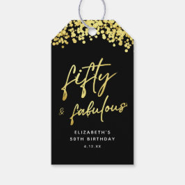 Elegant Zwart Goud Confetti Fifty en Fabulous Cadeaulabel