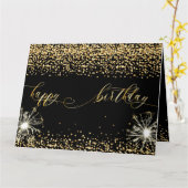 Elegant Zwart Goud Confetti Happy Birthday ontwerp Kaart (Gele Bloem)