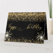 Elegant Zwart Goud Confetti Happy Birthday ontwerp Kaart (Voorkant)