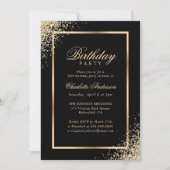 Elegant Zwart Goud Confetti Verjaardagsfeest Kaart (Voorkant)