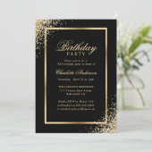 Elegant Zwart Goud Confetti Verjaardagsfeest Kaart (Staand voorkant)