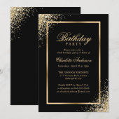 Elegant Zwart Goud Confetti Verjaardagsfeest Kaart (Voorkant / Achterkant)