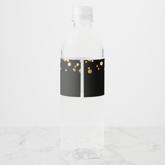 Elegant Zwart Goud Confetti Verjaardagsfeest Waterfles Etiket (Achterkant)