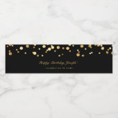 Elegant Zwart Goud Confetti Verjaardagsfeest Waterfles Etiket (Enkel label)