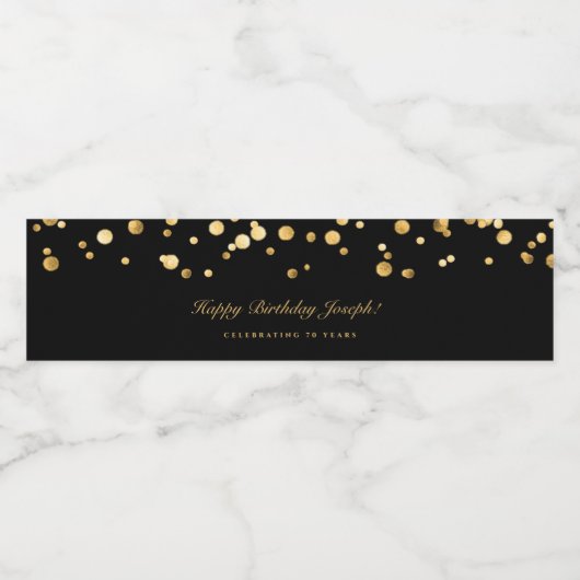 Elegant Zwart Goud Confetti Verjaardagsfeest Waterfles Etiket (Enkel label)