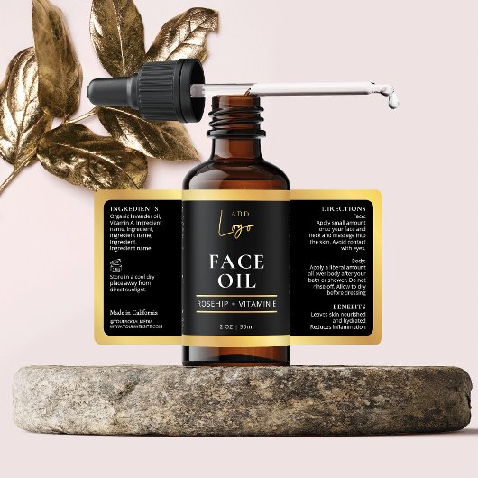 Elegant Zwart Goud Cosmetische Huidverzorging Fles Etiket