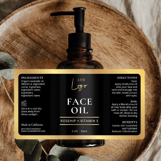 Elegant Zwart Goud Cosmetische Huidverzorging Fles Etiket