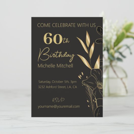 Elegant Zwart Goud Custom 60e Verjaardag Elke Leef Kaart (Staand voorkant)