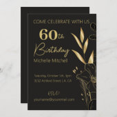 Elegant Zwart Goud Custom 60e Verjaardag Elke Leef Kaart (Voorkant / Achterkant)