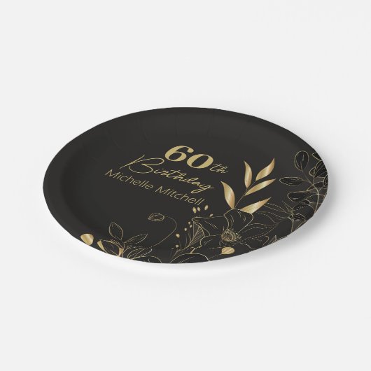 Elegant Zwart Goud Custom 60e Verjaardag Elke Leef Papieren Bordje (Gekanteld)