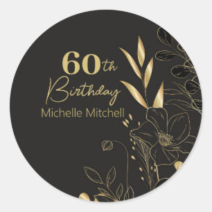 Elegant Zwart Goud Custom 60e Verjaardag Elke Leef Ronde Sticker