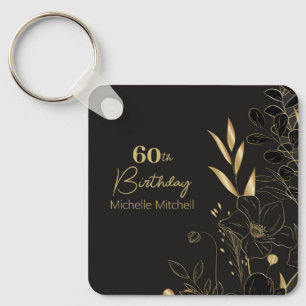 Elegant Zwart Goud Custom 60e Verjaardag Elke Leef Sleutelhanger