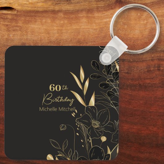 Elegant Zwart Goud Custom 60e Verjaardag Elke Leef Sleutelhanger (Achterkant)