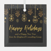 Elegant Zwart Goud Custom Bedrijf Kerstmis Glas Ornament (Voorkant)