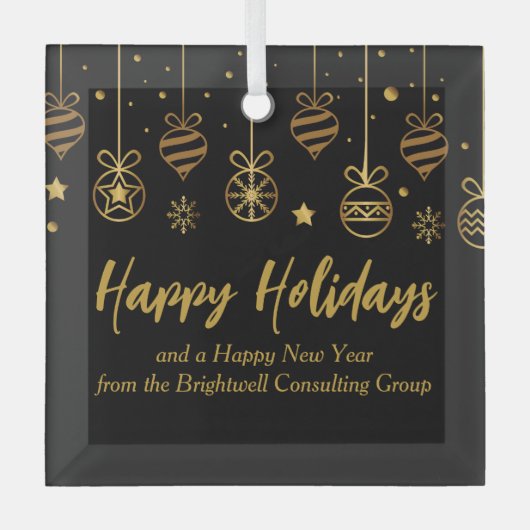 Elegant Zwart Goud Custom Bedrijf Kerstmis Glas Ornament (Voorkant)