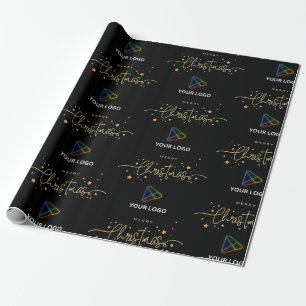 Elegant Zwart Goud Custom Business Logo Kerst Cadeaupapier