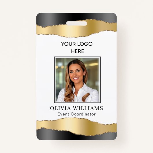 Elegant Zwart & Goud Custom Medewerker Fotobedrijf Badge (Voorkant)