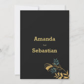 Elegant zwart goud cyaan groen loof bruiloft kaart (Achterkant)
