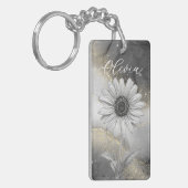 Elegant Zwart & Goud Daisy Custom Sleutelhanger (Voorkant Links)