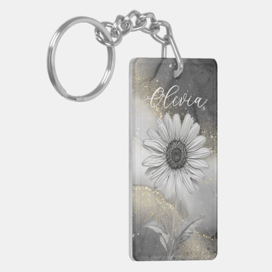 Elegant Zwart & Goud Daisy Custom Sleutelhanger (Voorkant Links)