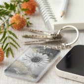 Elegant Zwart & Goud Daisy Custom Sleutelhanger (Voorkant Rechts)