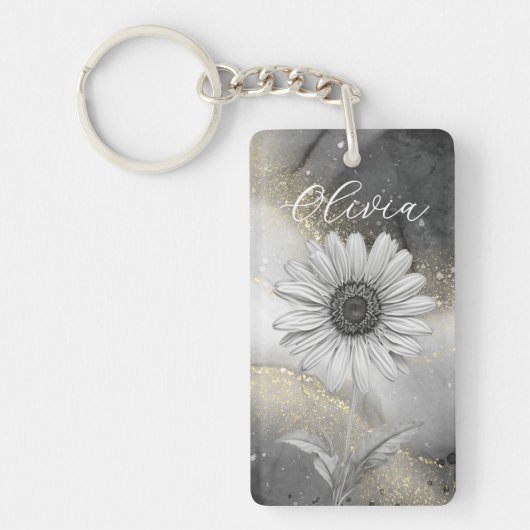 Elegant Zwart & Goud Daisy Custom Sleutelhanger (Voorkant)