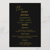 Elegant zwart & goud de nacht voor bruiloft menu (Voorkant)
