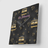 Elegant zwart & goud diamant ontwerp vierkante klok (Hoek)