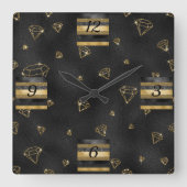 Elegant zwart & goud diamant ontwerp vierkante klok (Voorkant)