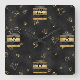 Elegant zwart & goud diamant ontwerp vierkante klok