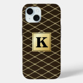 Elegant Zwart Goud Diamant Patroon Monogram Case-Mate iPhone Case (Achterkant)