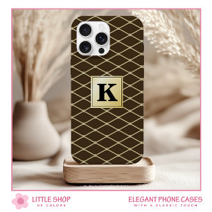 Elegant Zwart Goud Diamant Patroon Monogram iPhone 15 Case