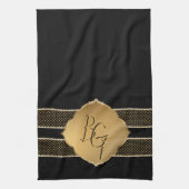 Elegant Zwart Goud Diamant Vorm Monogram Initialen Theedoek (Verticaal)