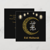 Elegant Zwart Goud Eid Mubarak Kalligrafie Kaart (Voorkant / Achterkant)