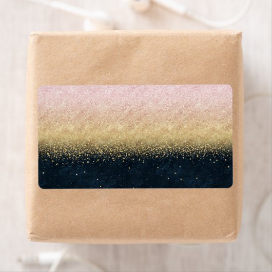 Elegant zwart goud en blauw eenvoudig confetti des etiket (Insitu)