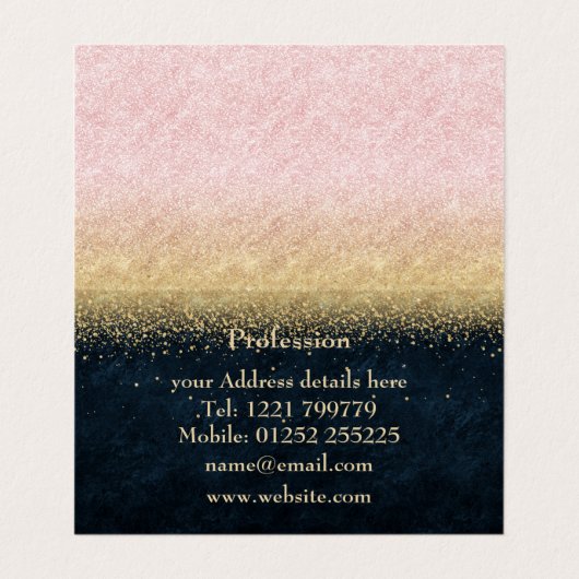 Elegant zwart goud en blauw eenvoudig confetti des visitekaartje (Binnenkant ongevouwen)