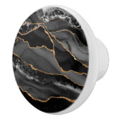 Elegant Zwart Goud Faux Glitter Agaat Geode Grijs Keramische Knop (Rechts)
