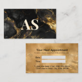 Elegant zwart goud faux glitter marmer monogram afsprakenkaartje (Voorkant / Achterkant)