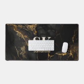 Elegant zwart goud faux glitter marmer monogram bureaumat (Keyboard & Muis)
