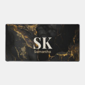 Elegant zwart goud faux glitter marmer monogram bureaumat (Voorkant)