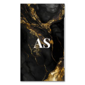 Elegant zwart goud faux glitter marmer monogram magnetisch visitekaartje (Voorkant Verticaal)