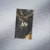 Elegant zwart goud faux glitter marmer monogram magnetisch visitekaartje (Voorbeeld)