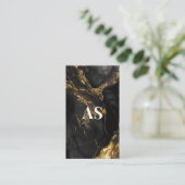 Elegant zwart goud faux glitter marmer monogram visitekaartje (Staand voorkant)