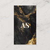 Elegant zwart goud faux glitter marmer monogram visitekaartje (Voorkant)