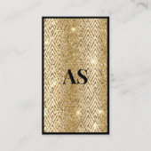 Elegant zwart goud faux glitter marmer monogram visitekaartje (Voorkant)