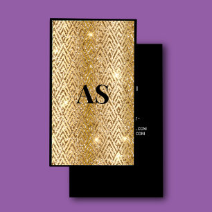 Elegant zwart goud faux glitter marmer monogram visitekaartje