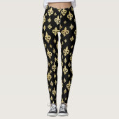 Elegant Zwart & Goud Fleur-de-Lis | Mardi Gras Leggings (Voorkant)